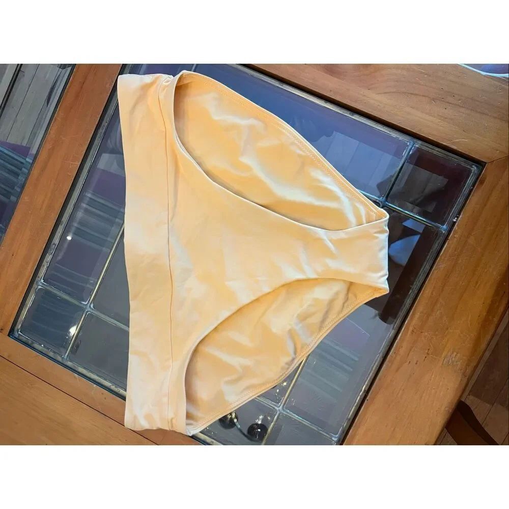 Calia Women's Tummy Control Wide Band High Leg Bikini Bottoms Cream Large NWOT